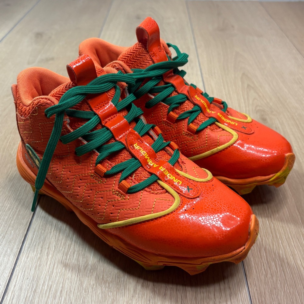 Under Armour Bring the Juice Bryce Harper 9 Orange Youth Baseball Cleats Kids 3Y